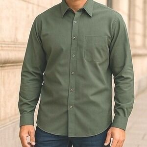 Taylor & Henry Dress Shirt Olive Green Sz 18 34/35 Gorpcore Workwear Minimalist